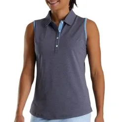 FootJoy Sleeveless Houndstooth Trim Pique Golf Polo 2022 Women -Golf Clubs SHOP ann3186 navy heather 1 2 56820.1662510713